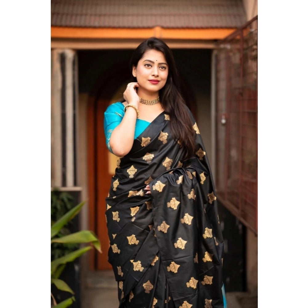 Snuggle Spot Women's Silk Printed Saree With Unstitched Blouse 5.5Mtr (Sky Blue)