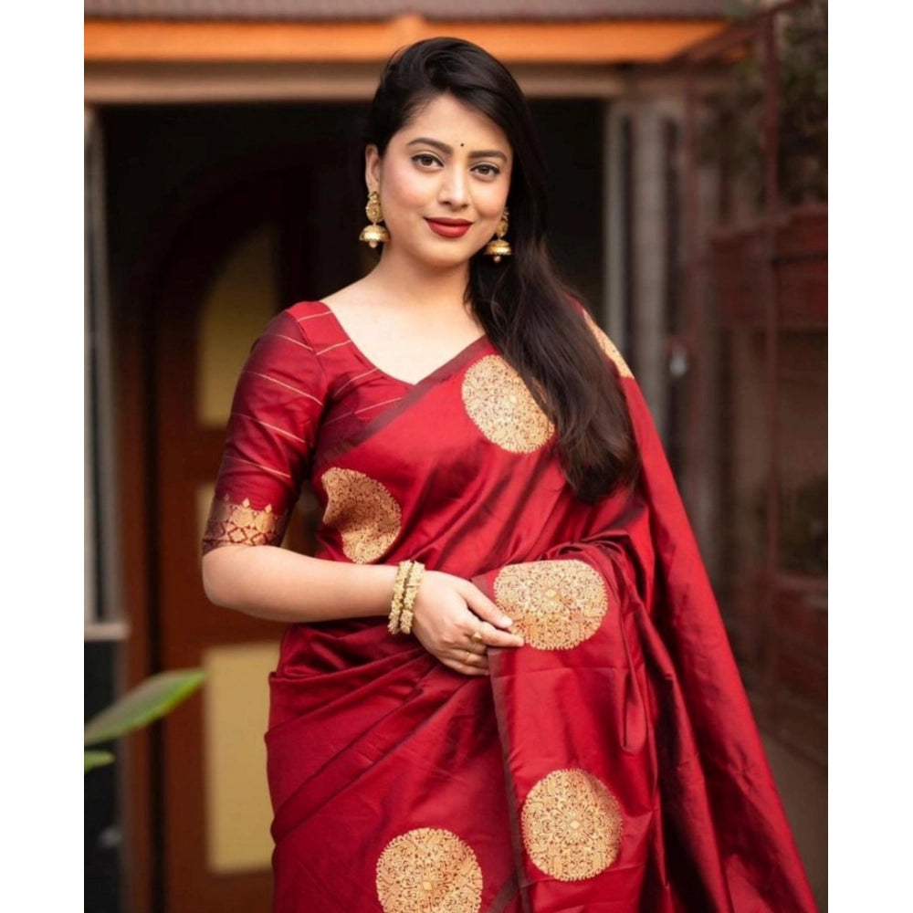 Snuggle Spot Women's Silk Printed Saree With Unstitched Blouse 5.5Mtr (Red)