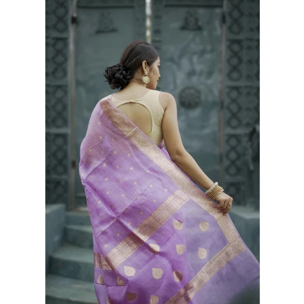 Snuggle Spot Women's Cotton  Printed Saree With Unstitched Blouse 5.5Mtr (Lavender)