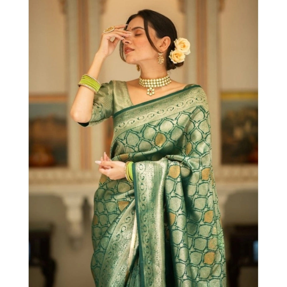 Snuggle Spot Women's Silk Printed Saree With Unstitched Blouse 5.5Mtr (Green)