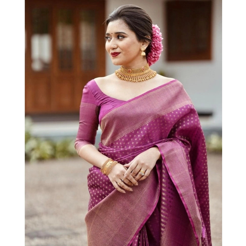 Snuggle Spot Women's Silk Printed Saree With Unstitched Blouse 5.5Mtr (Purple)