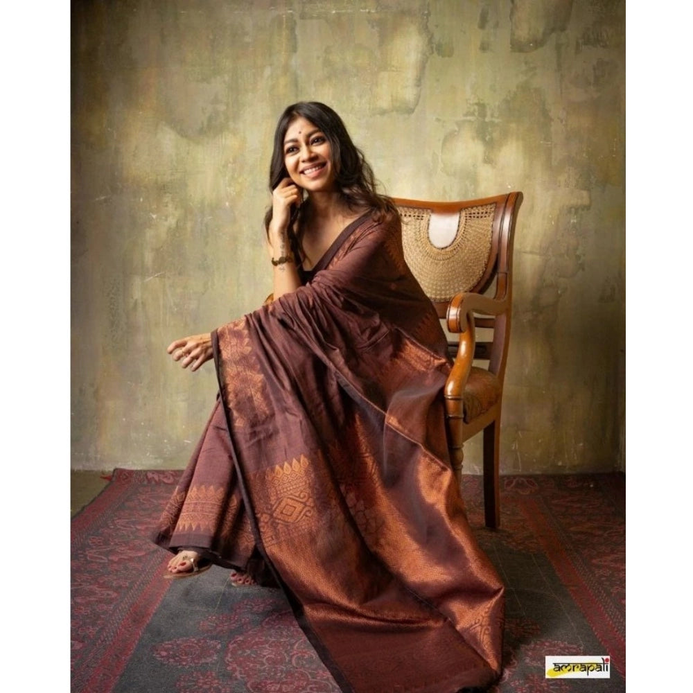 Snuggle Spot Women's Silk Printed Saree With Unstitched Blouse 5.5Mtr (Coffee)