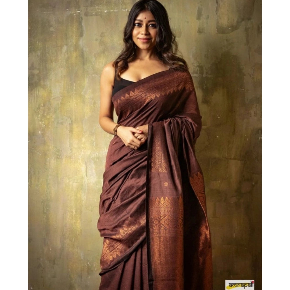 Snuggle Spot Women's Silk Printed Saree With Unstitched Blouse 5.5Mtr (Coffee)