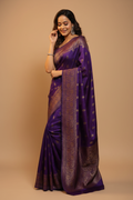 Snuggle Spot Women's Silk Printed Saree With Unstitched Blouse 5.5Mtr (Purple)