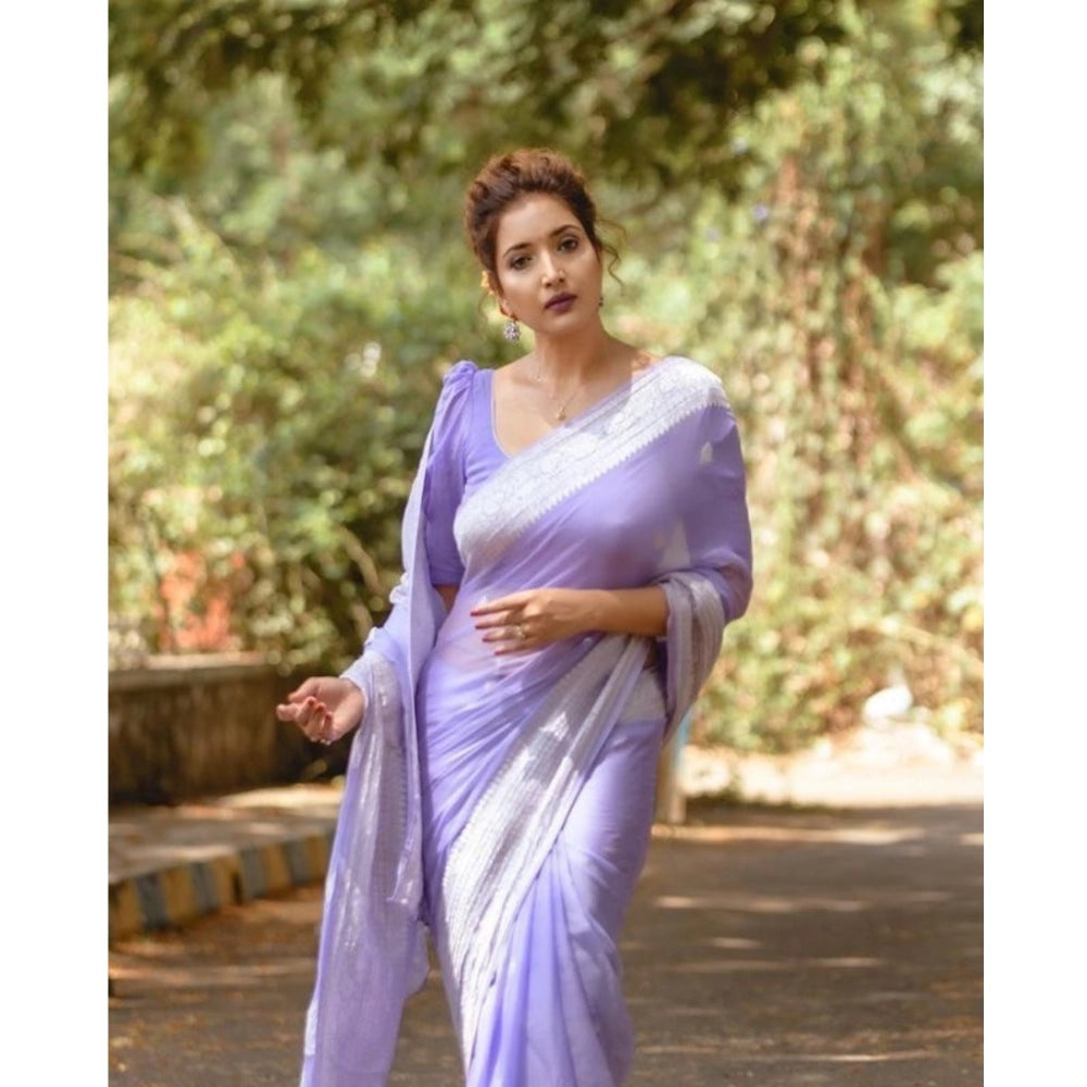 Snuggle Spot Women's Cotton  Printed Saree With Unstitched Blouse 5.5Mtr (Lavender)