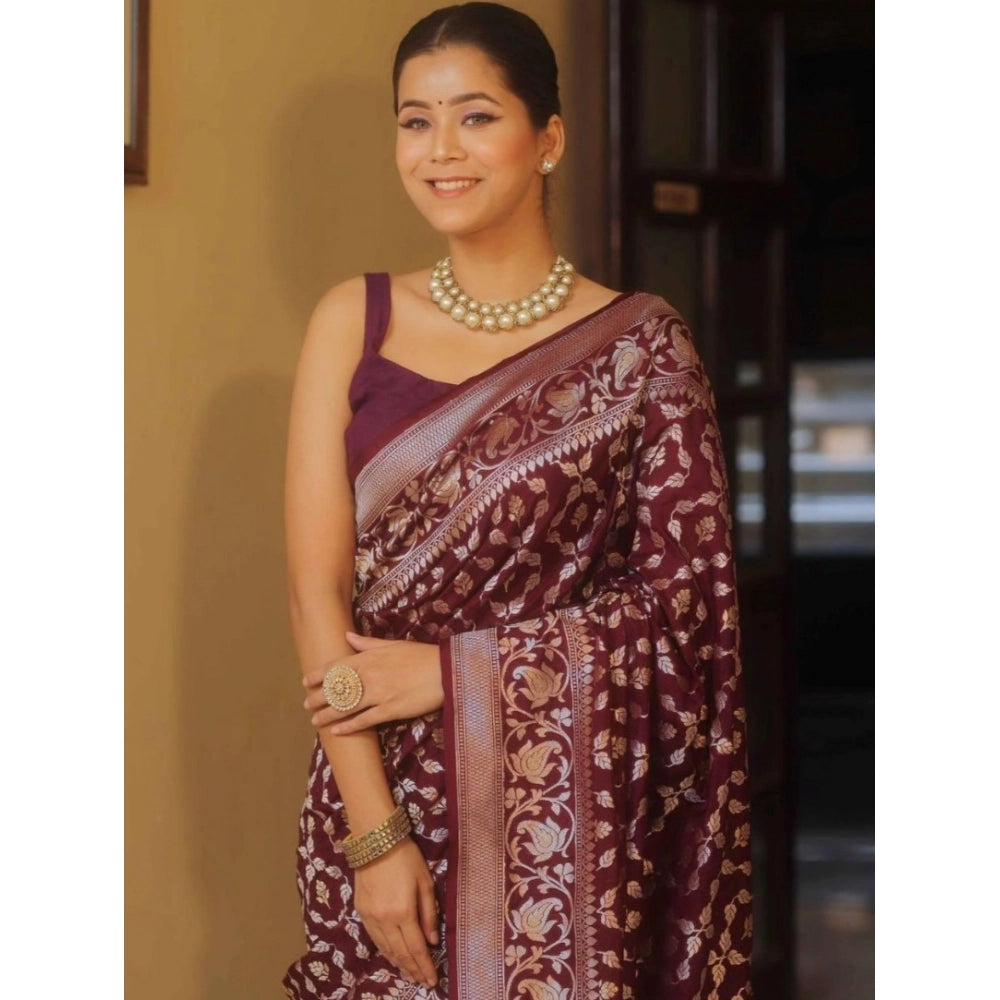 Snuggle Spot Women's Silk Printed Saree With Unstitched Blouse 5.5Mtr (Maroon)