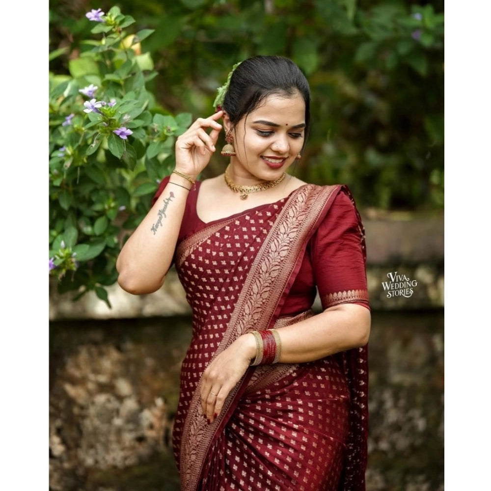 Snuggle Spot Women's Silk Printed Saree With Unstitched Blouse 5.5Mtr (Maroon)