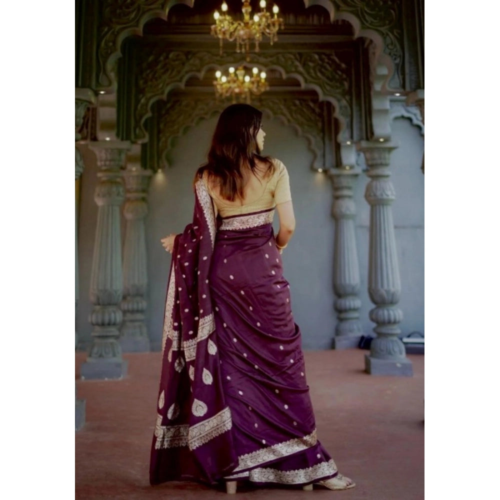 Snuggle Spot Women's Cotton  Printed Saree With Unstitched Blouse 5.5Mtr (Purple)