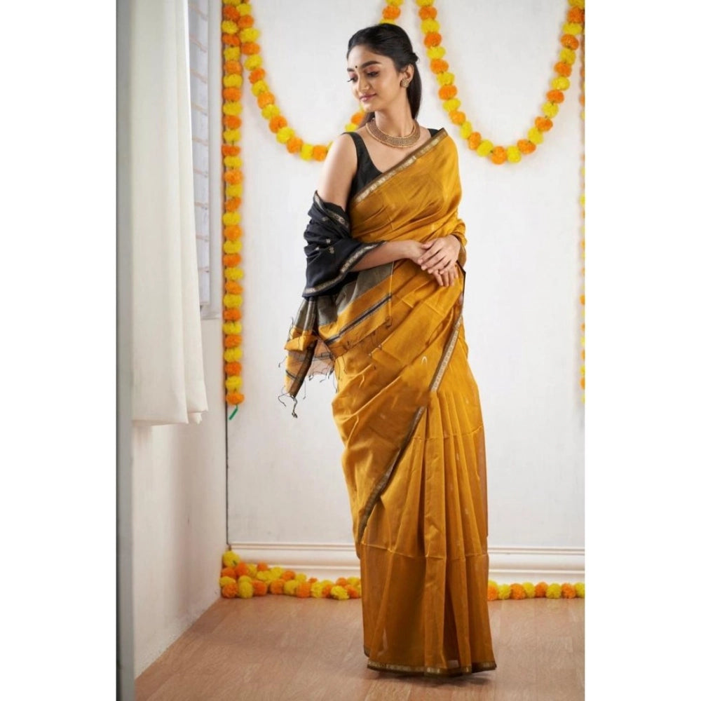 Snuggle Spot Women's Cotton  Printed Saree With Unstitched Blouse 5.5Mtr (Yellow)