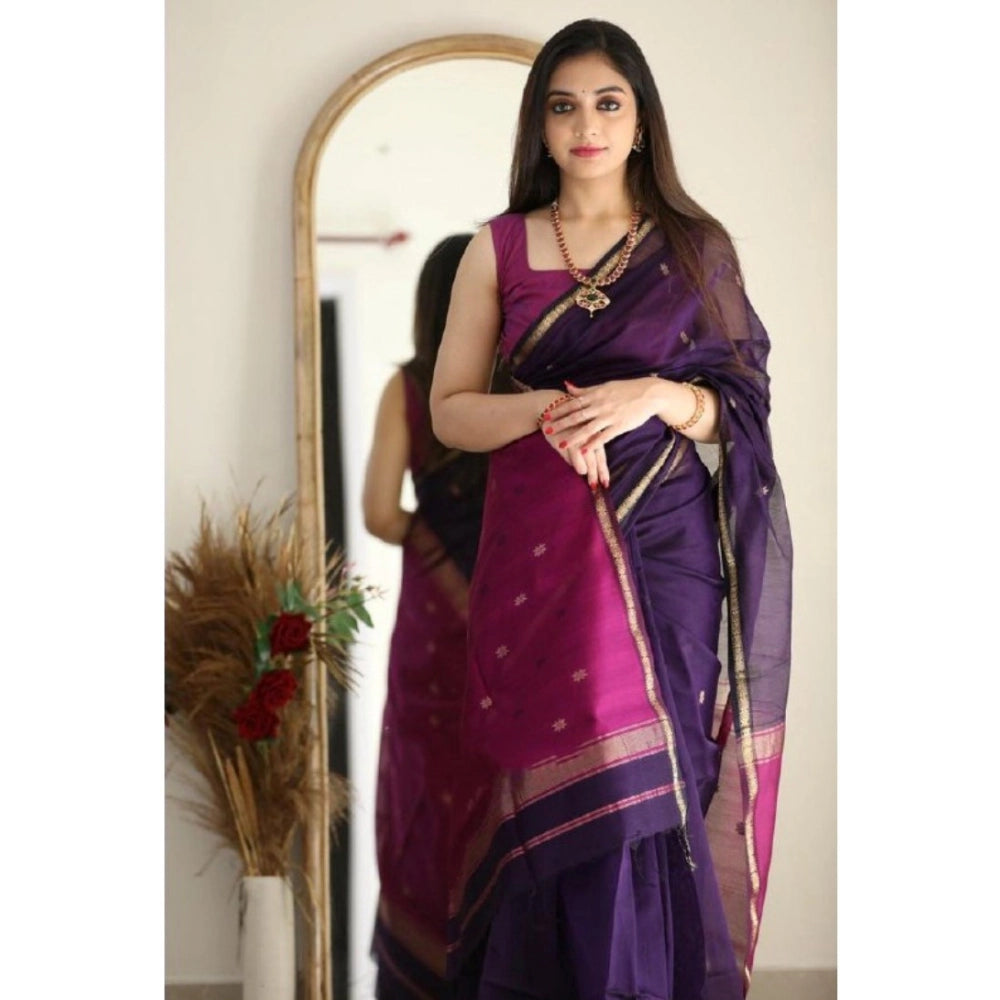 Snuggle Spot Women's Cotton  Printed Saree With Unstitched Blouse 5.5Mtr (Navy Blue)