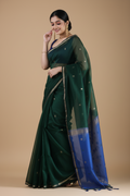 Snuggle Spot Women's Cotton  Printed Saree With Unstitched Blouse 5.5Mtr (Green)