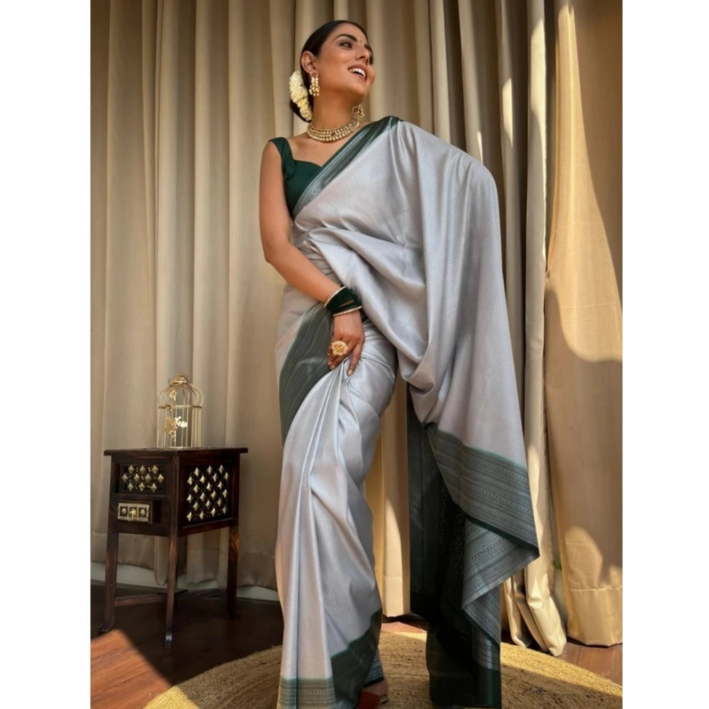 Snuggle Spot Women's Silk Printed Saree With Unstitched Blouse 5.5Mtr (Grey)