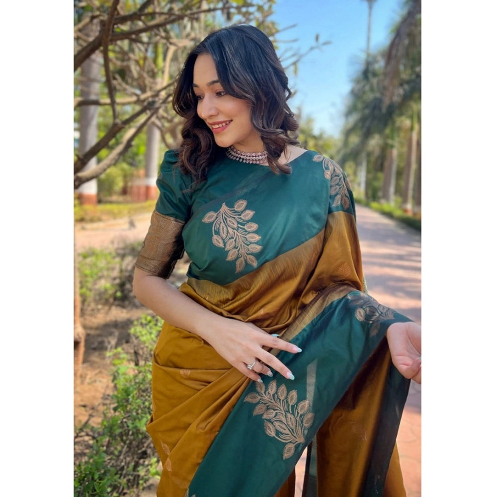 Snuggle Spot Women's Silk Printed Saree With Unstitched Blouse 5.5Mtr (Yellow)