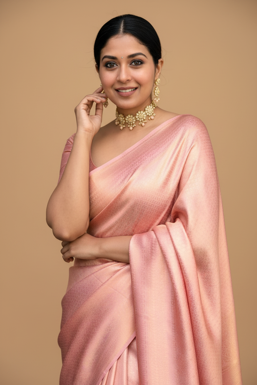 Snuggle Spot Women's Silk Printed Saree With Unstitched Blouse 5.5Mtr (Peach)