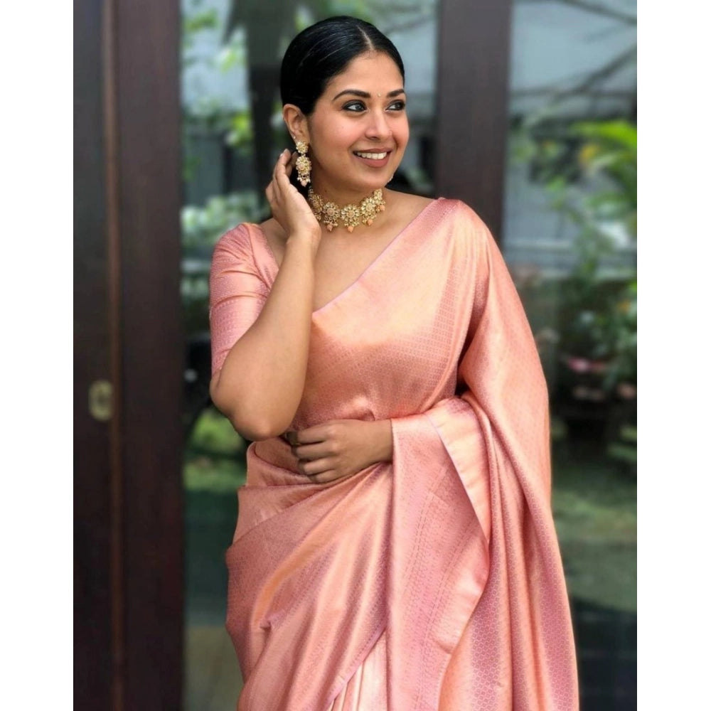 Snuggle Spot Women's Silk Printed Saree With Unstitched Blouse 5.5Mtr (Peach)
