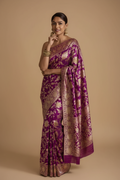Snuggle Spot Women's Silk Printed Saree With Unstitched Blouse 5.5Mtr (Purple)