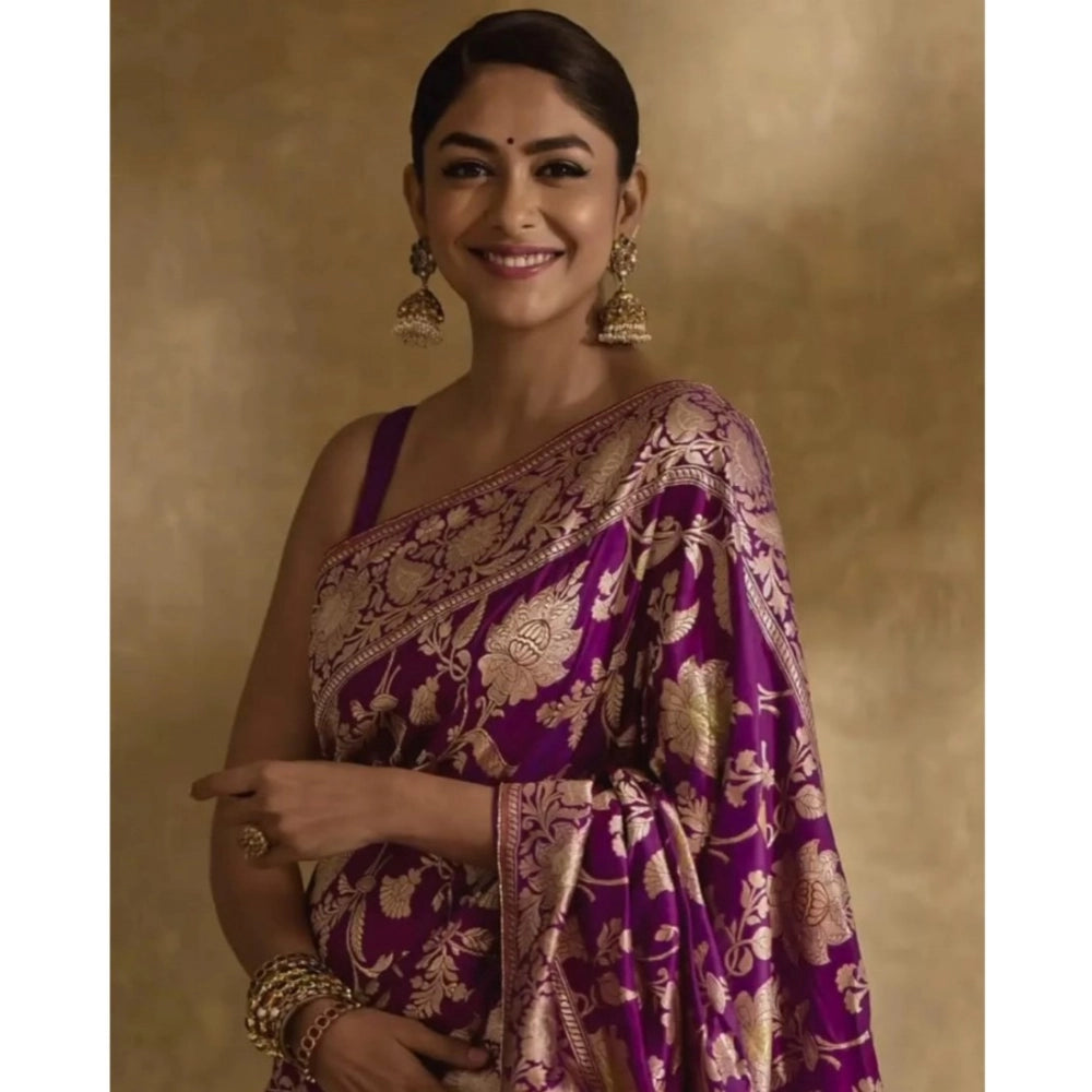 Snuggle Spot Women's Silk Printed Saree With Unstitched Blouse 5.5Mtr (Purple)