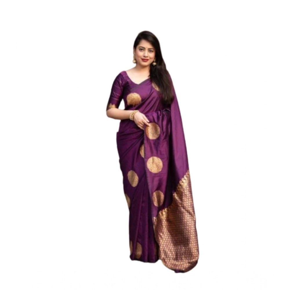 Snuggle Spot Women's Silk Printed Saree With Unstitched Blouse 5.5Mtr (Wine)