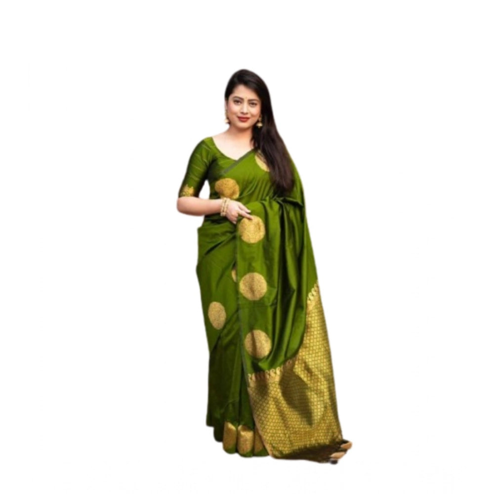 Snuggle Spot Women's Silk Printed Saree With Unstitched Blouse 5.5Mtr (Green)