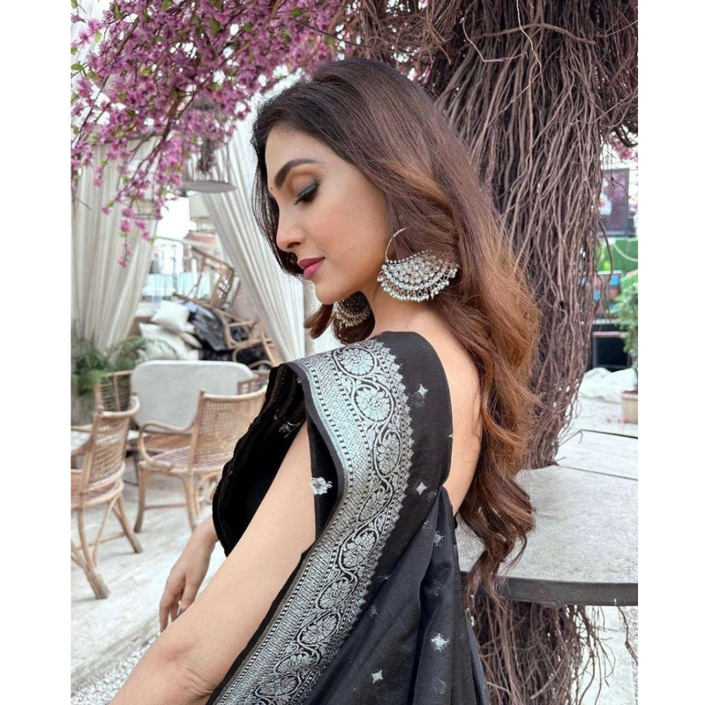 Snuggle Spot Women's Silk Printed Saree With Unstitched Blouse 5.5Mtr (Black)