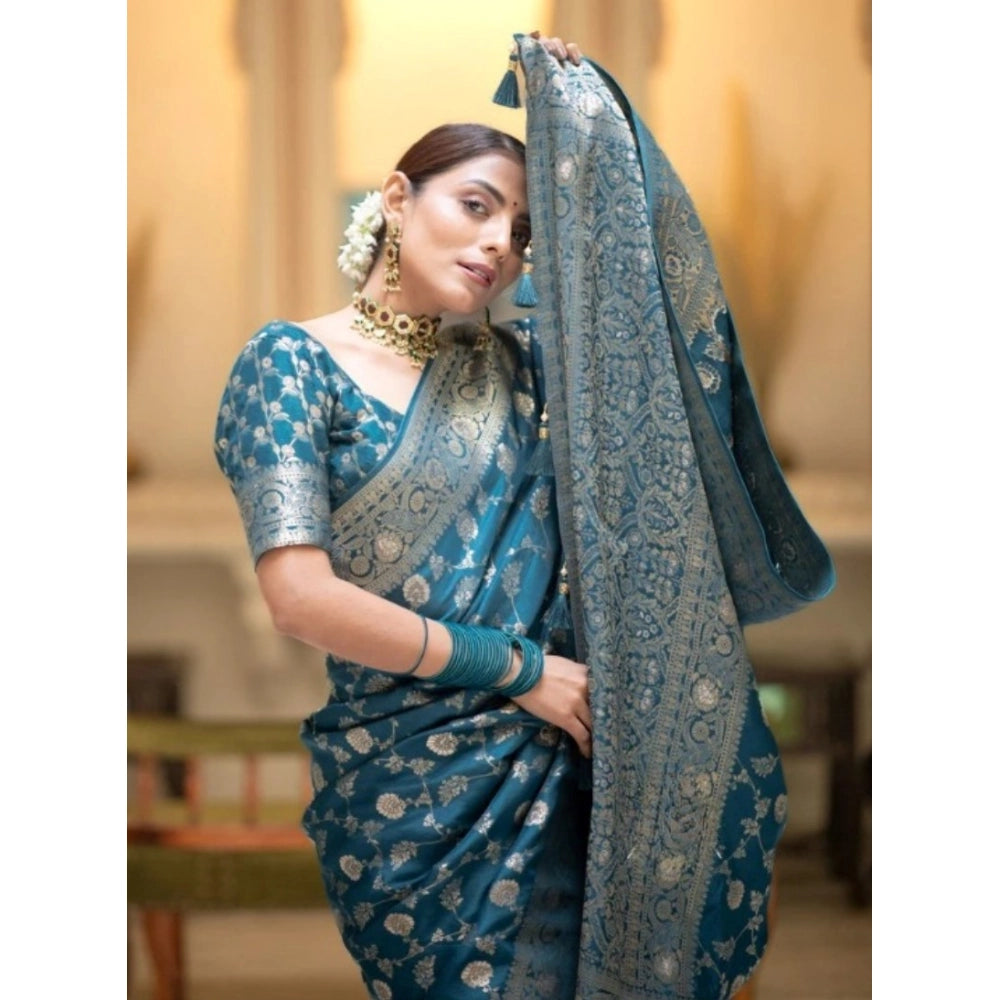 Snuggle Spot Women's Silk Printed Saree With Unstitched Blouse 5.5Mtr (Rama)