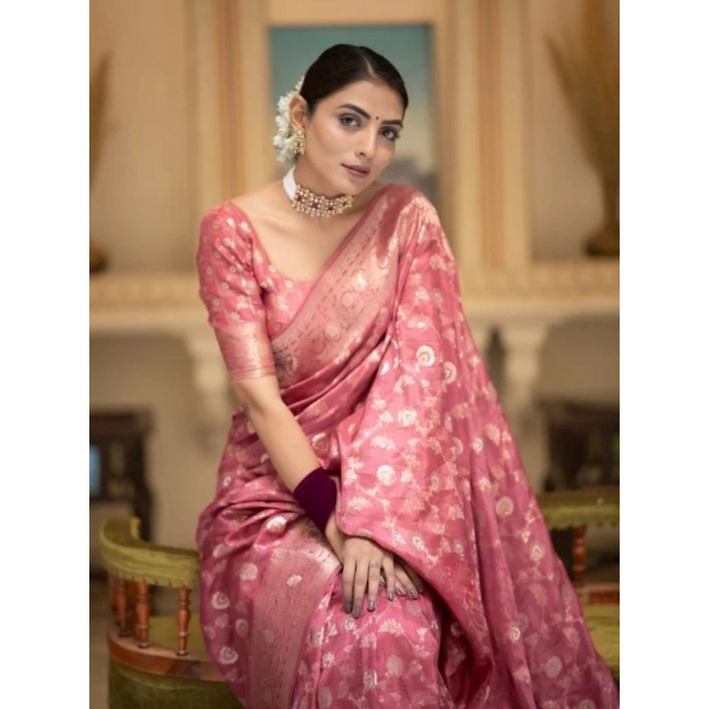 Snuggle Spot Women's Silk Printed Saree With Unstitched Blouse 5.5Mtr (Peach)