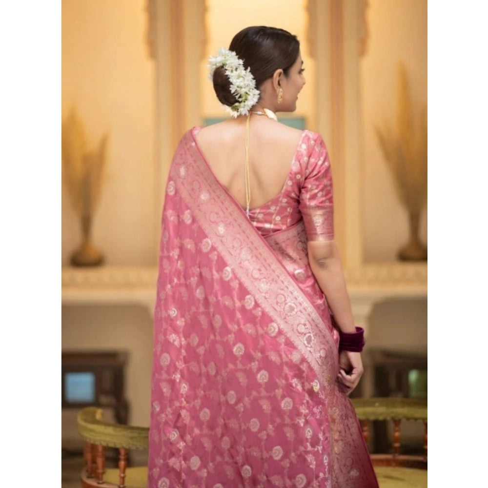 Snuggle Spot Women's Silk Printed Saree With Unstitched Blouse 5.5Mtr (Peach)