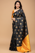 Snuggle Spot Women's Silk Printed Saree With Unstitched Blouse 5.5Mtr (Yellow)