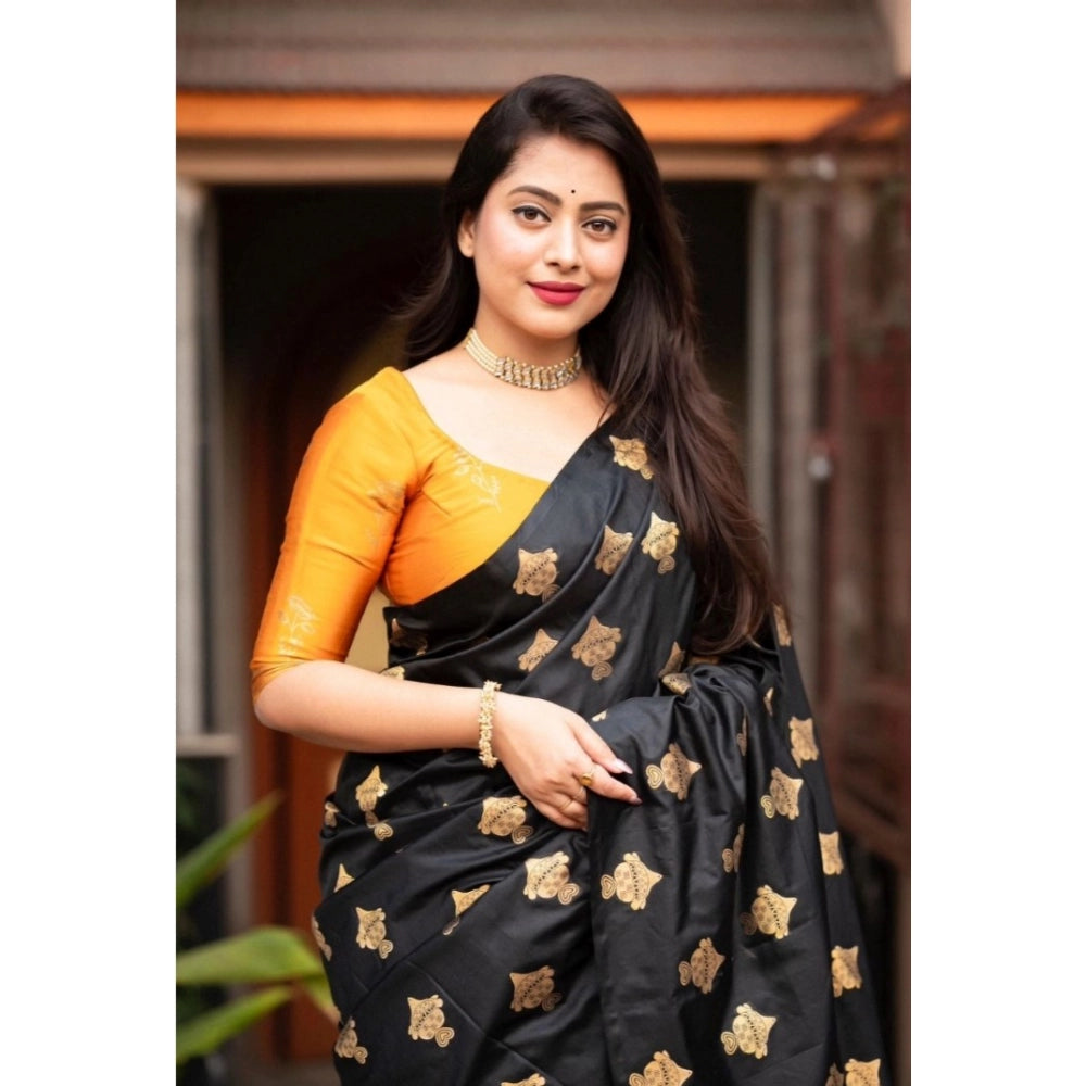 Snuggle Spot Women's Silk Printed Saree With Unstitched Blouse 5.5Mtr (Yellow)