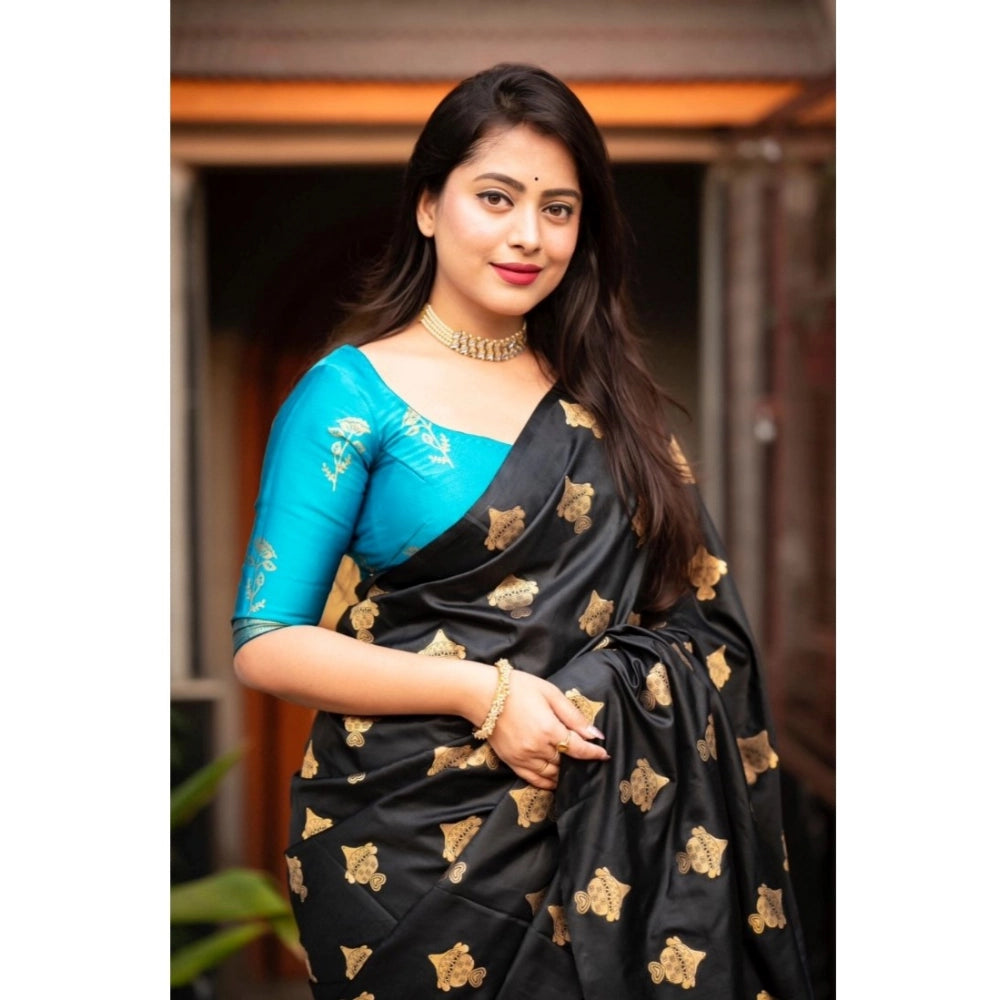 Snuggle Spot Women's Silk Printed Saree With Unstitched Blouse 5.5Mtr (Sky Blue)