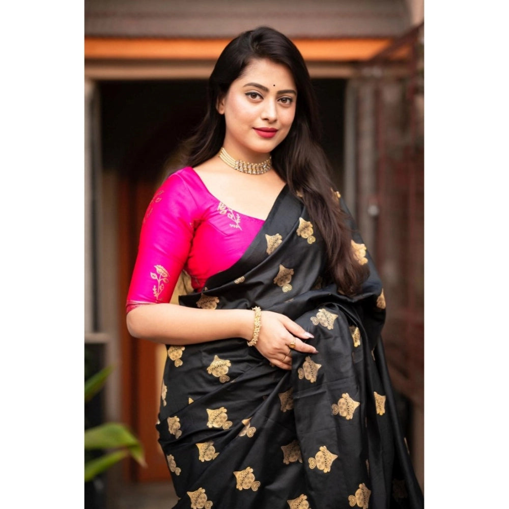 Snuggle Spot Women's Silk Printed Saree With Unstitched Blouse 5.5Mtr (Pink)