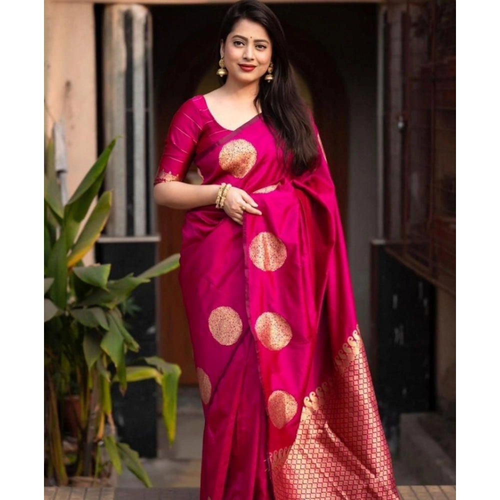 Snuggle Spot Women's Silk Printed Saree With Unstitched Blouse 5.5Mtr (Pink)