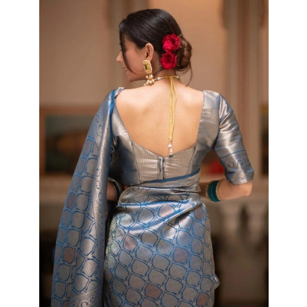 Snuggle Spot Women's Silk Printed Saree With Unstitched Blouse 5.5Mtr (Rama)