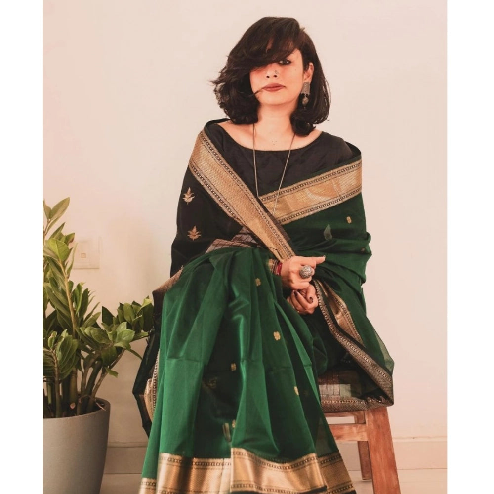 Snuggle Spot Women's Silk Printed Saree With Unstitched Blouse 5.5Mtr (Dark Green)