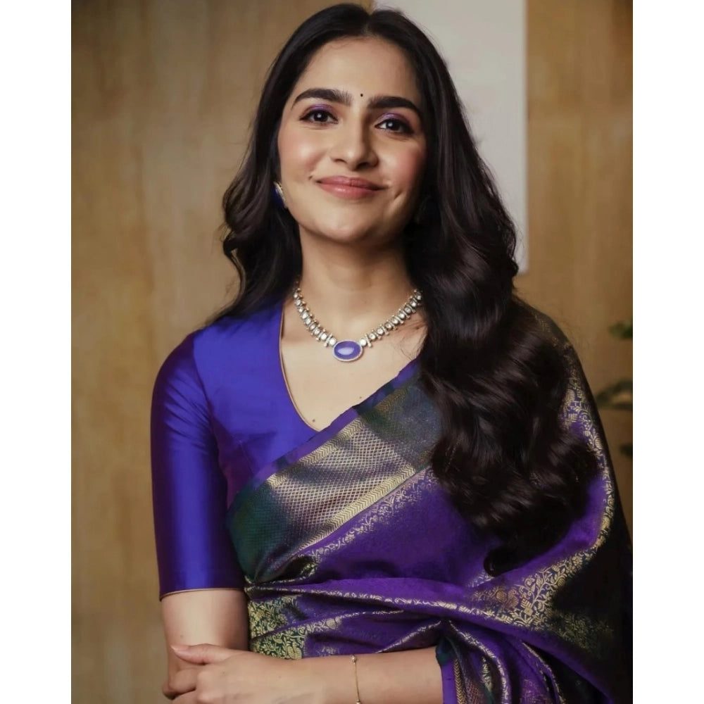 Snuggle Spot Women's Silk Printed Saree With Unstitched Blouse 5.5Mtr (Purple)