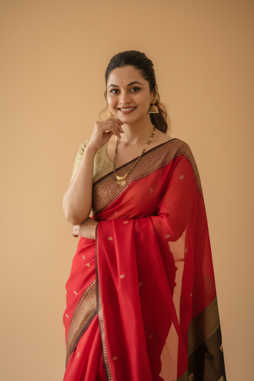 Snuggle Spot Women's Cotton  Printed Saree With Unstitched Blouse 5.5Mtr (Red)