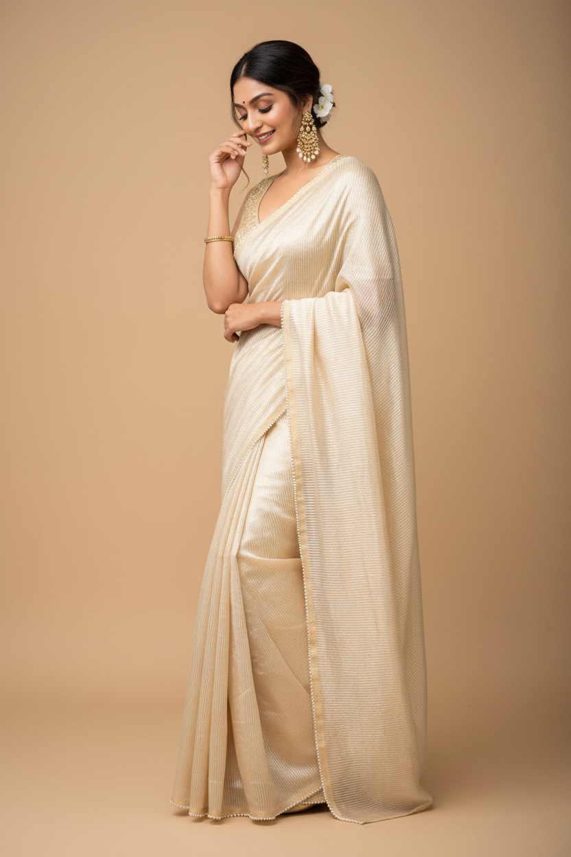 Snuggle Spot Women's Silk Printed Saree With Unstitched Blouse 5.5Mtr (Off White)