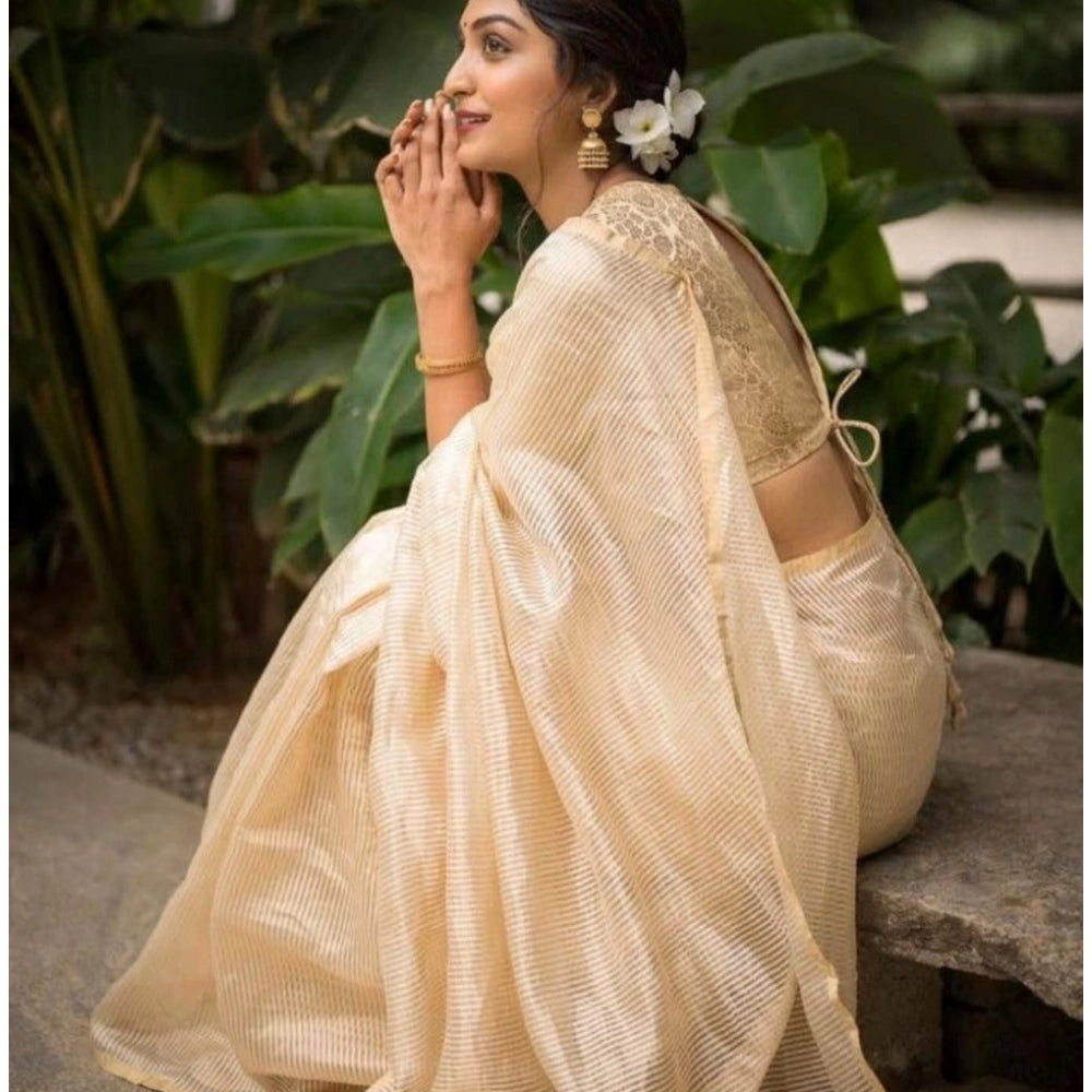 Snuggle Spot Women's Silk Printed Saree With Unstitched Blouse 5.5Mtr (Off White)