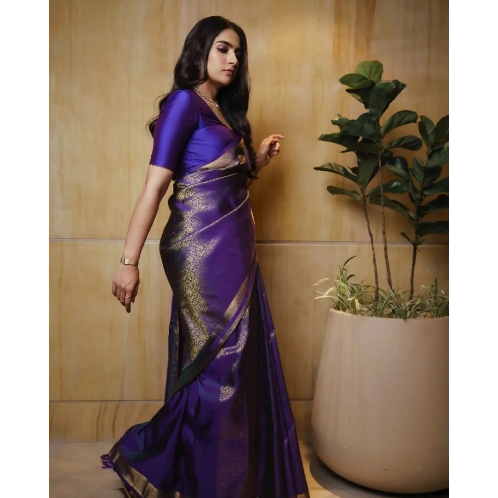 Snuggle Spot Women's Silk Printed Saree With Unstitched Blouse 5.5Mtr (Purple)