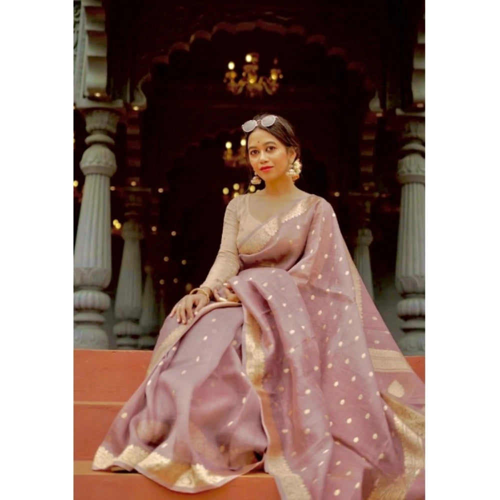 Snuggle Spot Women's Cotton  Printed Saree With Unstitched Blouse 5.5Mtr (Rose Gold)