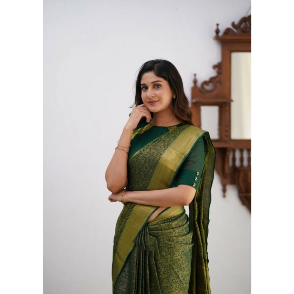 Snuggle Spot Women's Silk Printed Saree With Unstitched Blouse 5.5Mtr (Green)