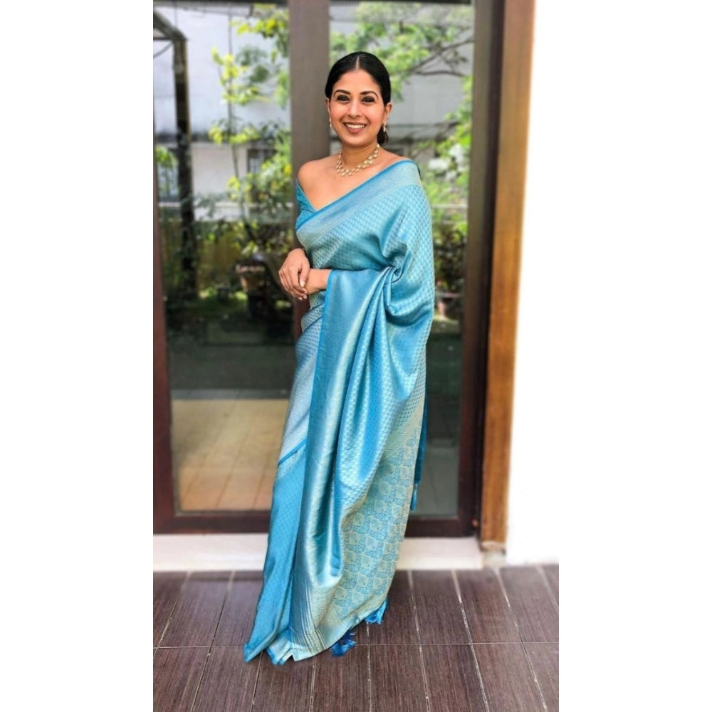 Snuggle Spot Women's Silk Printed Saree With Unstitched Blouse 5.5Mtr (Sky Blue)