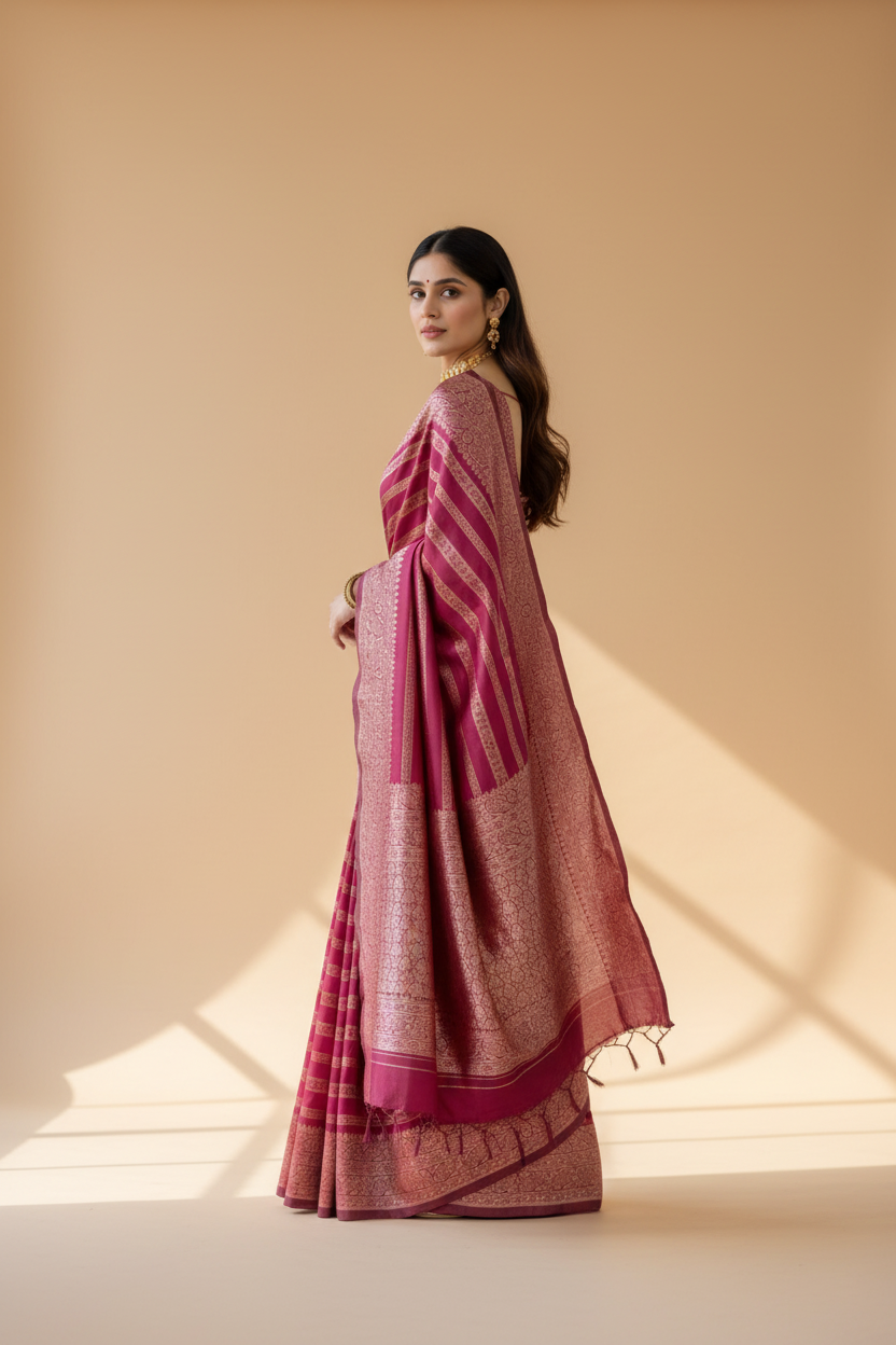 Snuggle Spot Women's Silk Printed Saree With Unstitched Blouse 5.5Mtr (Pink)