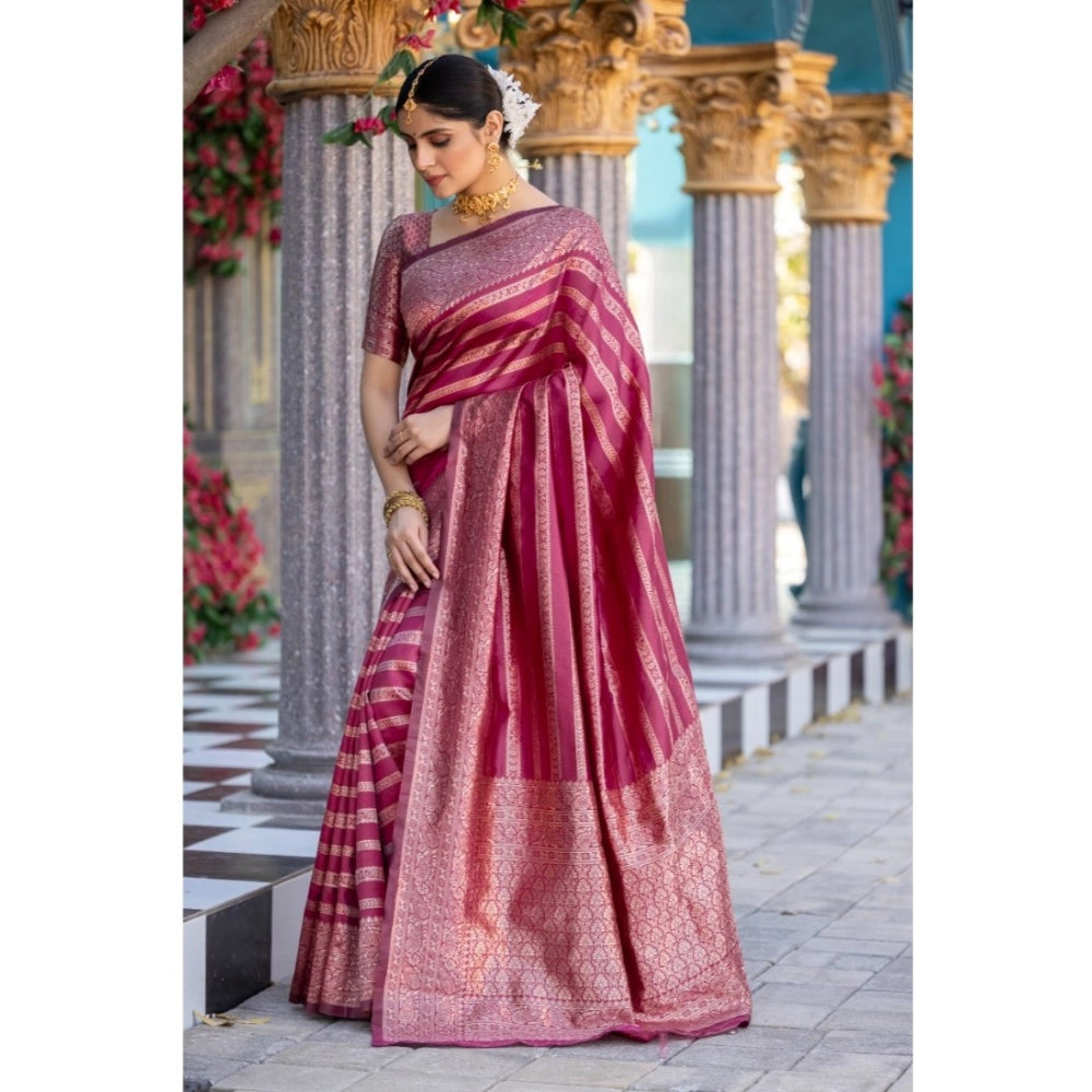 Snuggle Spot Women's Silk Printed Saree With Unstitched Blouse 5.5Mtr (Pink)