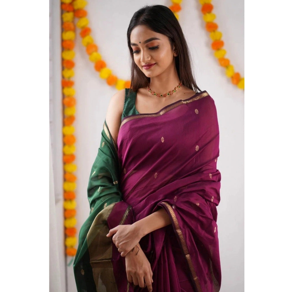 Snuggle Spot Women's Cotton  Printed Saree With Unstitched Blouse 5.5Mtr (Wine)