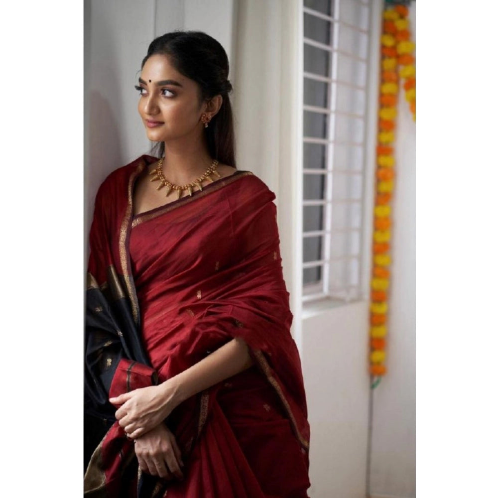 Snuggle Spot Women's Cotton  Printed Saree With Unstitched Blouse 5.5Mtr (Red)