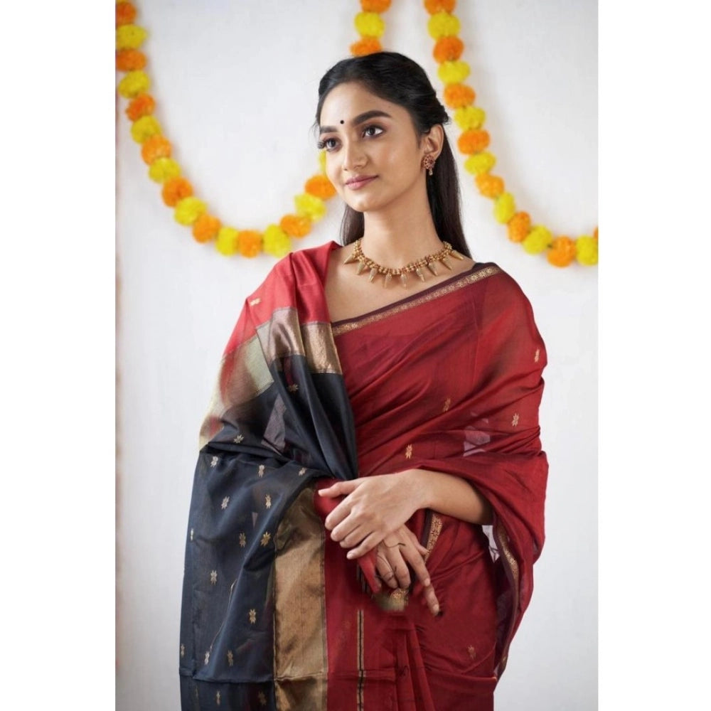 Snuggle Spot Women's Cotton  Printed Saree With Unstitched Blouse 5.5Mtr (Red)