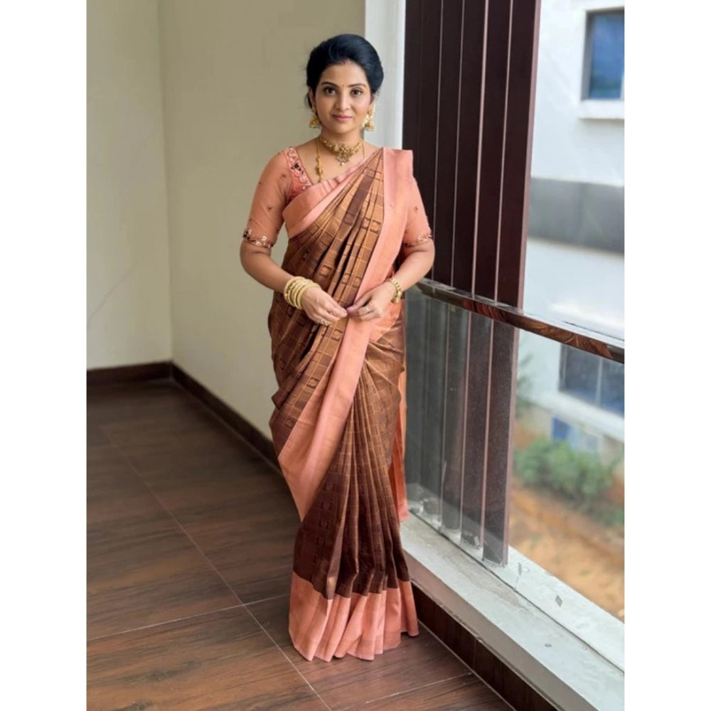 Snuggle Spot Women's Silk Printed Saree With Unstitched Blouse 5.5Mtr (Brown)