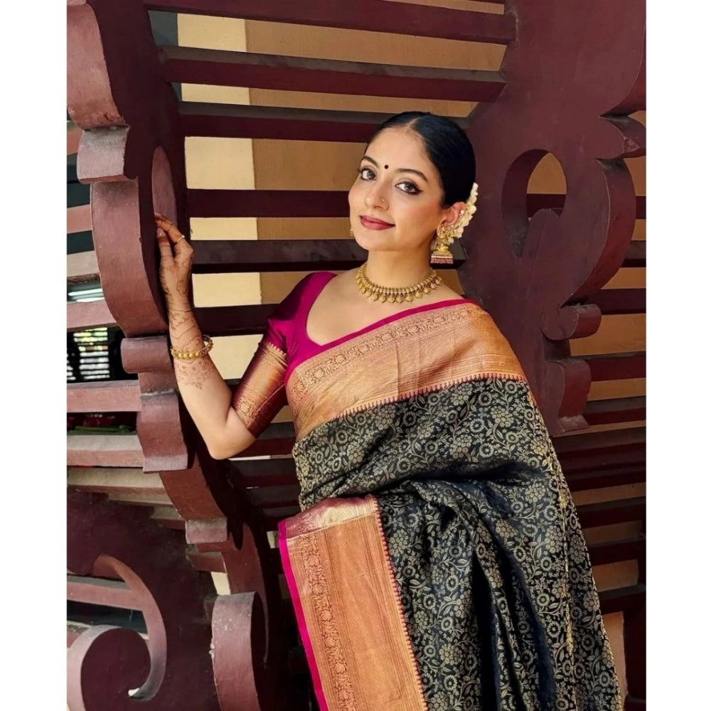 Snuggle Spot Women's Silk Printed Saree With Unstitched Blouse 5.5Mtr (Green)