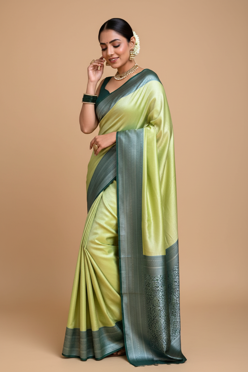 Snuggle Spot Women's Silk Printed Saree With Unstitched Blouse 5.5Mtr (Sea Green)